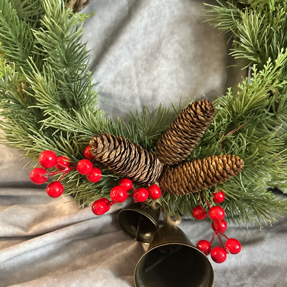 Festive Green Holiday Wreath with Red Accents